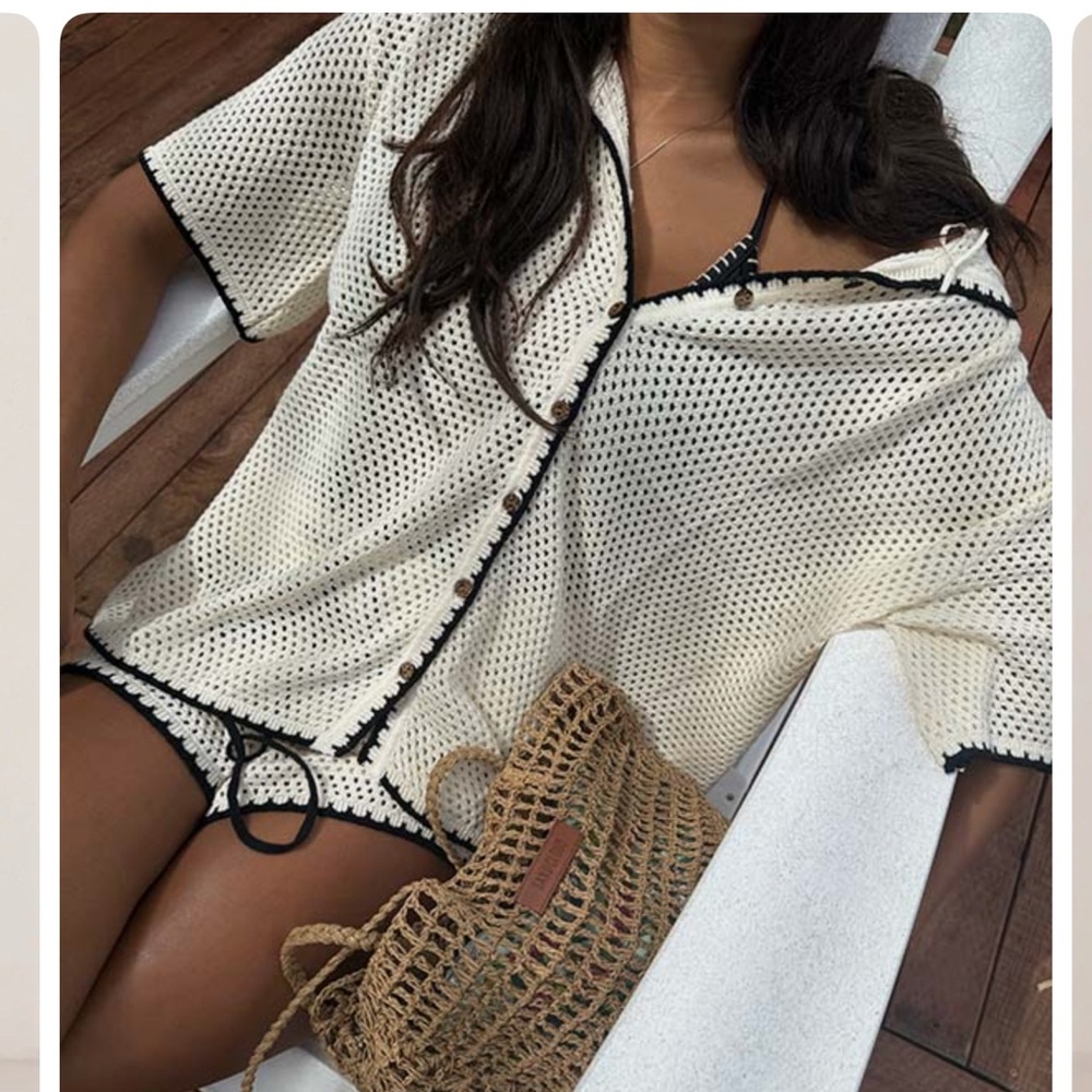 Sand Cloud Cream Crochet Top and Shorts Set
